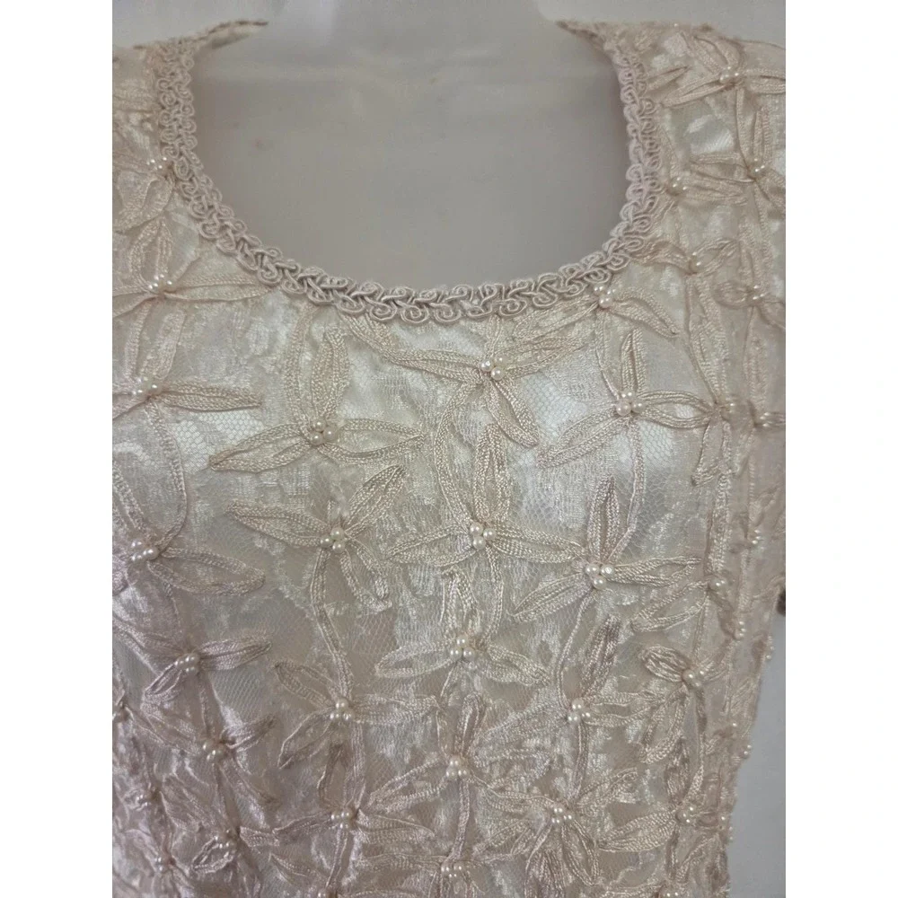 VTG SCALA Beaded Lace 2Pc Evening‎ Gown Set Champagne Mother Bride Formal 90s